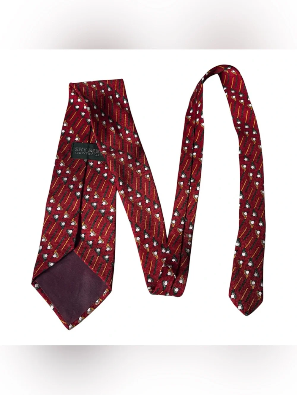 Red Silk Tie with Golf Motif